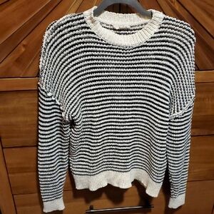 easel Black & White Striped Crewneck Sweater